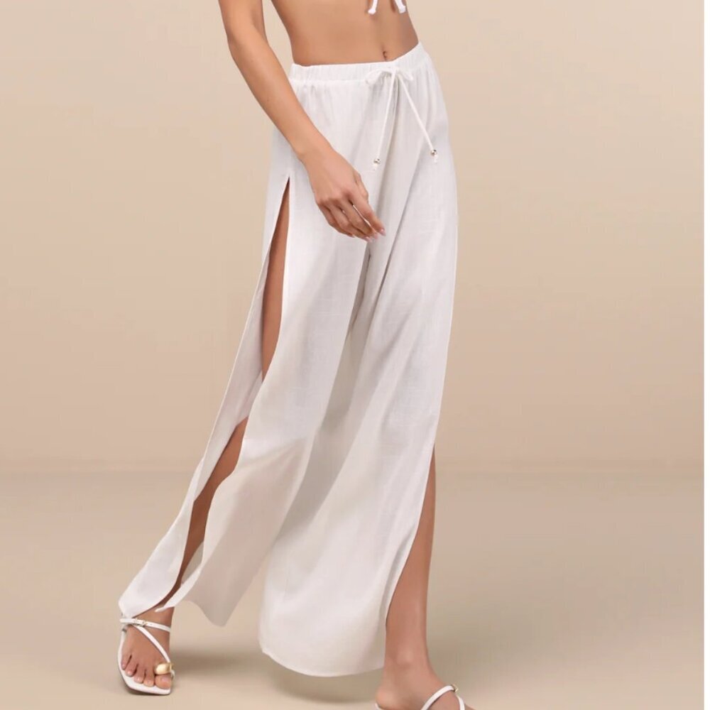 Lulus Seaside Sweetie White Swim Cover-Up Pants - Size S
